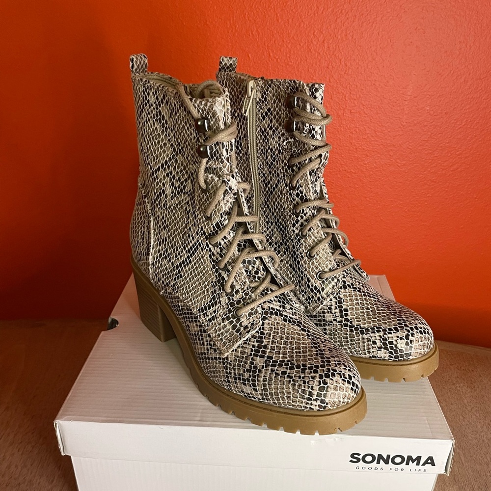 Brand New In Box! Sonoma Snake Print Heeled Boots
